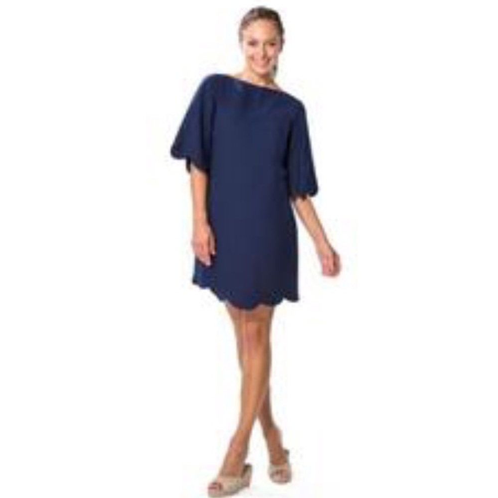 Sail to Sable Navy Polycrepe Scallop Dress NWT
